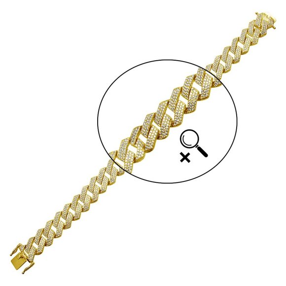 Sterling Silver 925 CZ Encrusted Square Miami Cuban Link 14.5mm - Picture 3 of 3